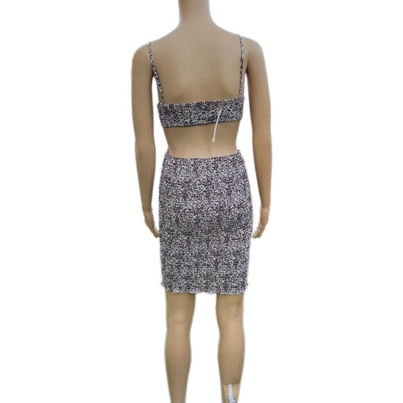 Blush BJ Brown Floral Spaghetti Strap Mini Cut-out Smocked Summer Dress Small - Picture 4 of 10